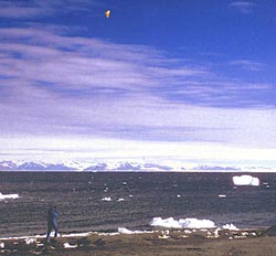 Using a Paul's Fishing Kites Super Kite to map the sea bed profile in McMurdo Sound, Antartica. 