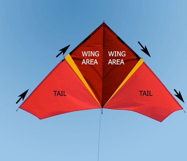 Correcting the wing area of a delta kite