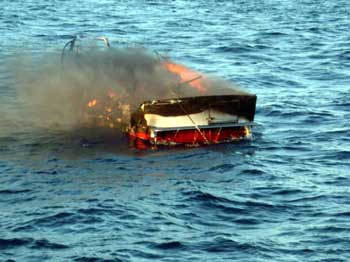 boat burnt to the waterline