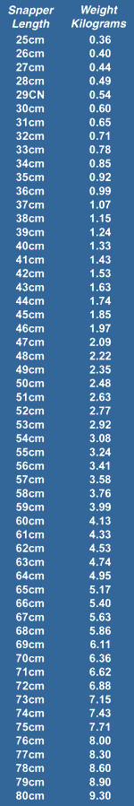 Snapper Weight Length Chart