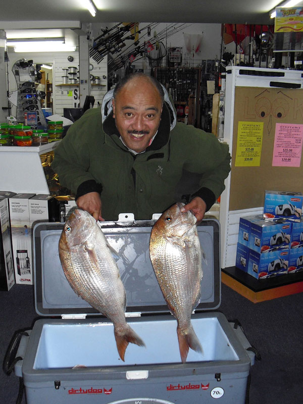 The two biggest kite caught snapper taken by Charles